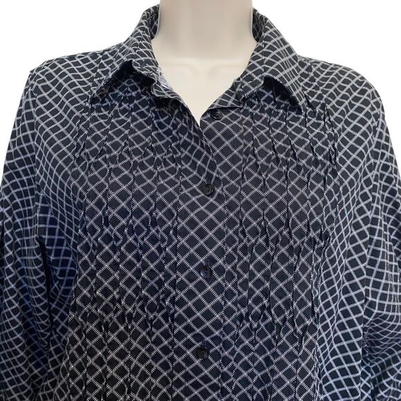 Coldwater Creek 100% Cotton Button Down Windowpane Pintuck Shirt Sz PL (14-16) - Picture 2 of 14